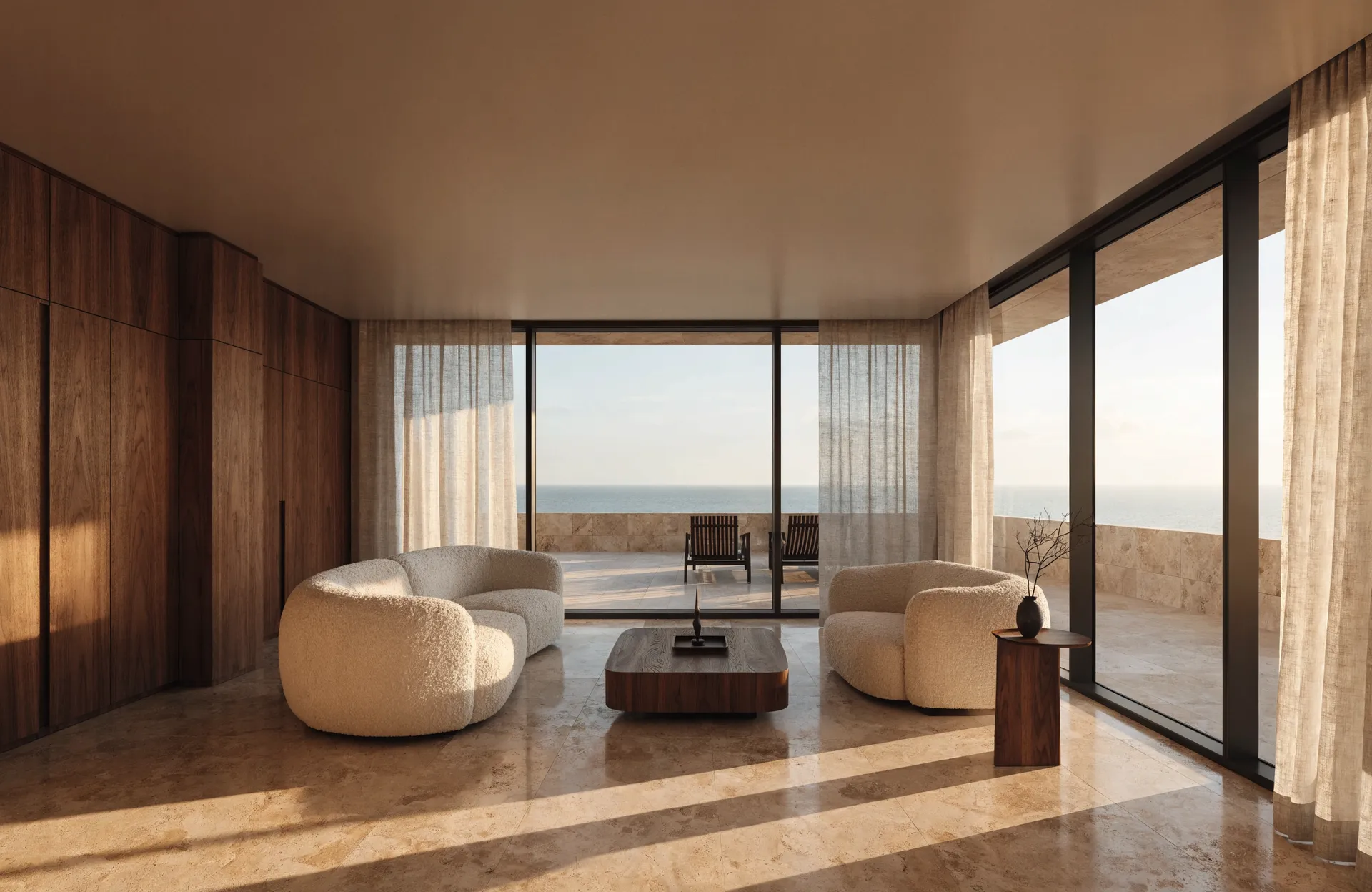 Living room with sea view in a Hudayriyat villa