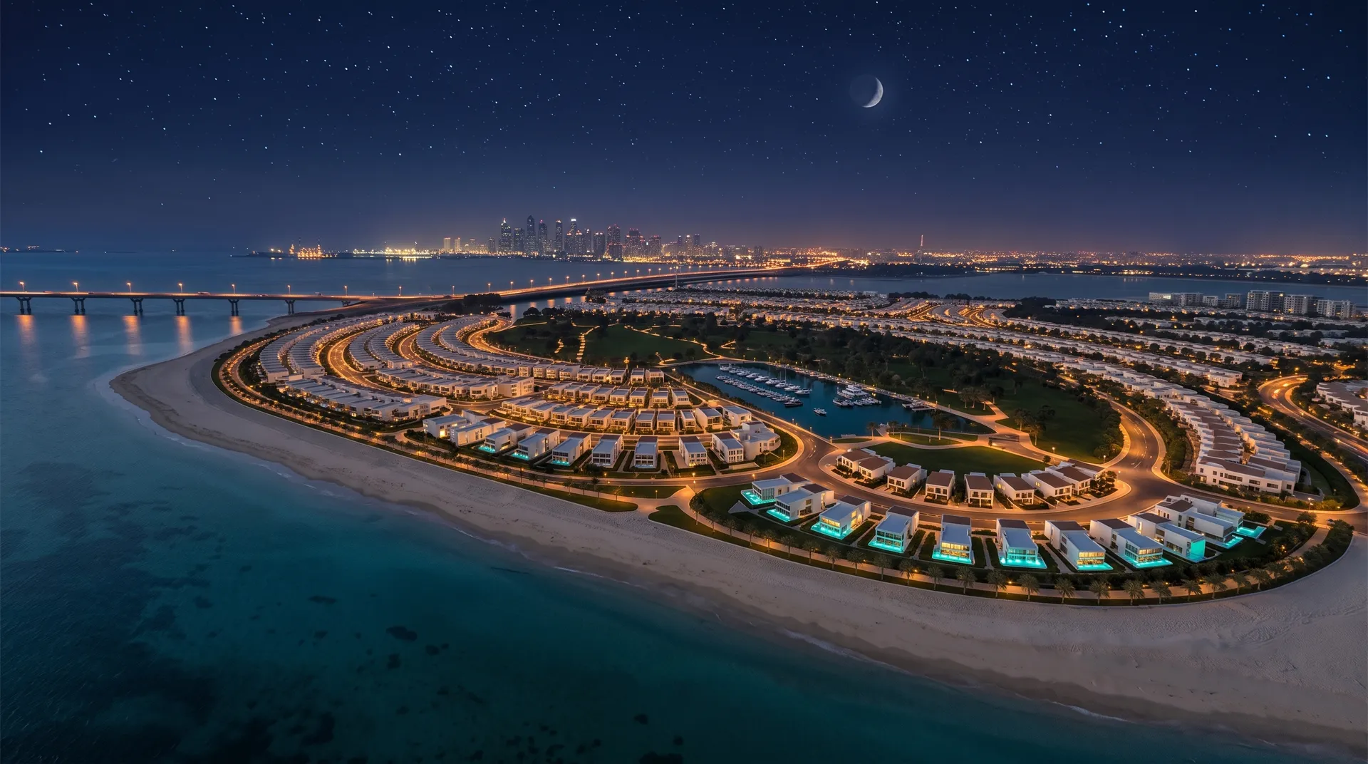 Aerial view of Hudayriyat Island at night